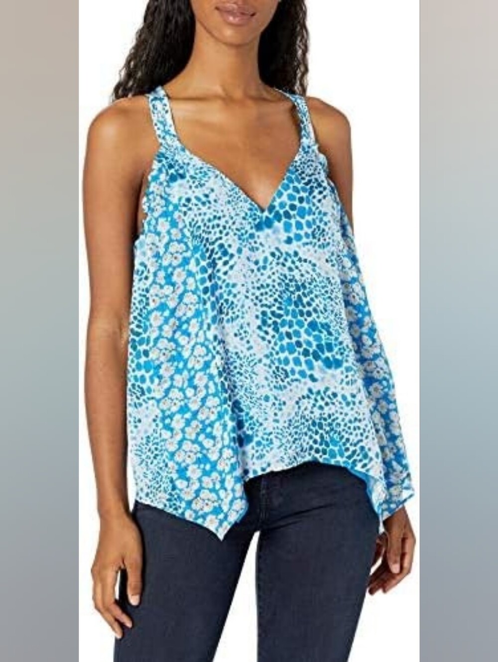 RAMY BROOK Ronela Silk Blend Cerulean Mixed Print Sleeveless Top | SZ XS